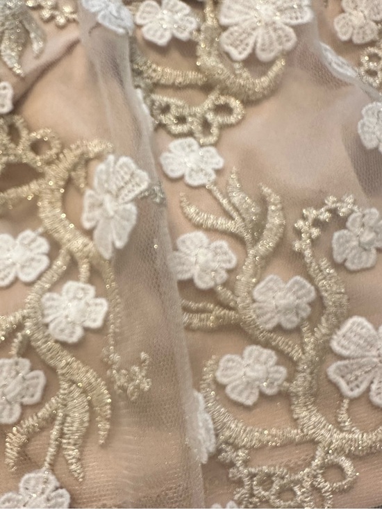 Altar'd State Tops - Altar'd State Sheer White & Gold Floral Lace Chemise